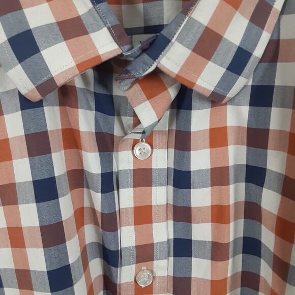 Lucky Brand Button Shirt Mens Blue Orange Slim Fit Plaid Long Sleeve XL - Picture 2 of 9